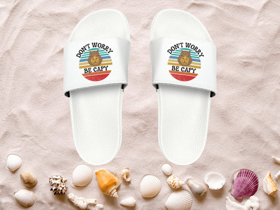 Kids Beach Sandals | Capybara Sandals | Youth Flip Flops | Childrens Slide Sandals | Retro Sandals | Don't Worry Be Capy White Shoes