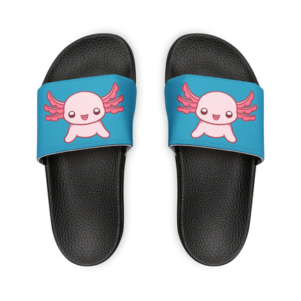 Turquoise Axolotl Youth PU Slide Sandals Black