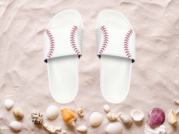 Kids Beach Sandals | Baseball Sandals | Youth Flip Flops | Childrens Slide Sandals | White Sports Sandals