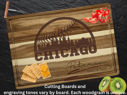 Personalized Chicago Baseball Fan Acacia Wood Cutting Board