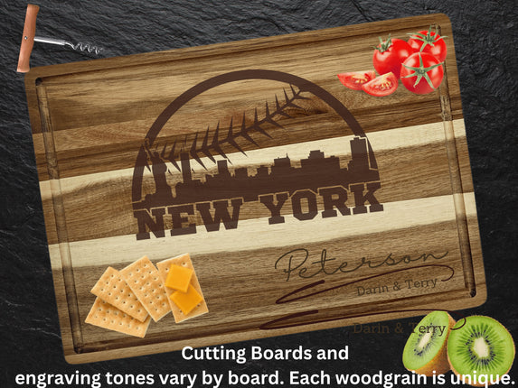 Personalized New York Baseball Fan Acacia Wood Cutting Board