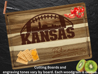Personalized Kansas Football Cutting Board: Acacia Wood, Laser Engraved