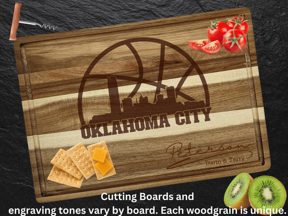 Oklahoma City Cutting Board: Personalized Acacia Wood Basketball Fan Gift