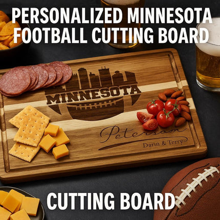 Personalized Minnesota Football Cutting Board: Engraved Acacia Wood Cheese Board