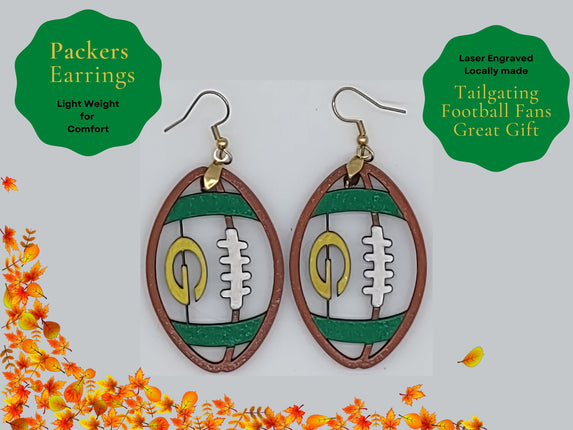 Packers Earrings, Wisconsin Football Earrings, Handmade Earrings, Green Bay Earrings, Football Earrings, Lambeau Field
