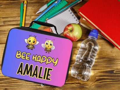 Bee Happy Lunch Bag | Personalized Kids Lunch Box | Pink and Blue School Lunch Bag | Insulated Lunch Bag
