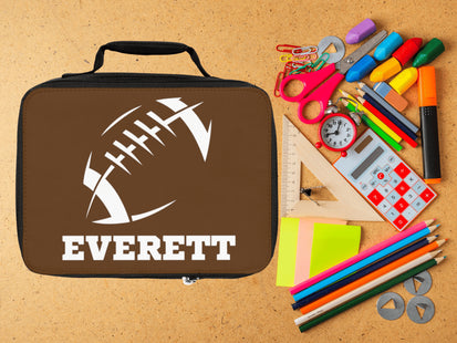 Childrens Football Lunch Bag | Personalized Kids Lunch Box | Insulated School Lunch Bag | Brown Football Backpack