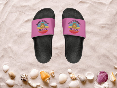 Kids Beach Sandals | Capybara Sandals | Youth Flip Flops | Childrens Slide Sandals | Retro Sandals | Don't Worry Be Capy Pink Shoes