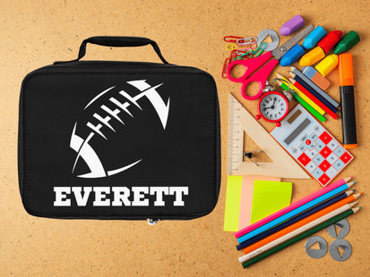 Childrens Football Lunch Bag | Personalized Kids Lunch Box | Insulated School Lunch Bag | Black Football Backpack