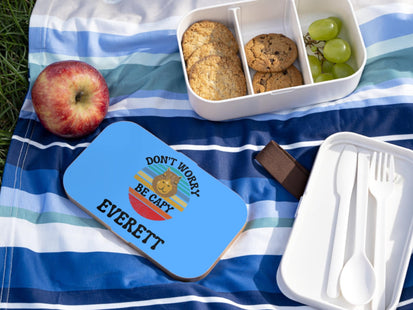 Personalized Bento Box | Don't Worry Be Capy Bento Lunch Box | Kids School Snack Container | Custom Lunch Box | Light Blue Child Snack Box