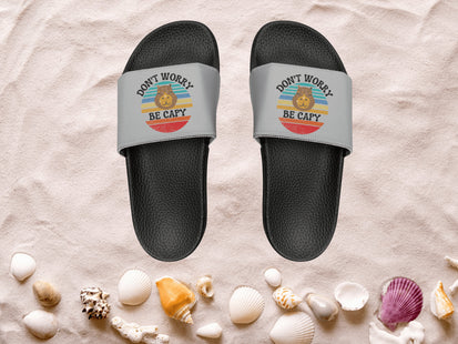 Men's Beach Sandals | Capybara Sandals | Youth Flip Flops | Men's Slide Sandals | Retro Sandals | Don't Worry Be Capy Gray Shoes