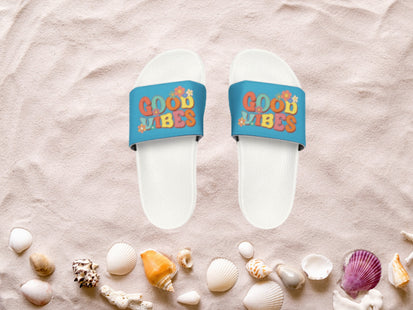 Kids Beach Sandals | Youth Flip Flops | Childrens Slide Sandals | Retro Sandals | Good Vibes Turquoise Shoes