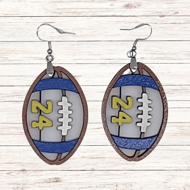 Custom Football Jersey Number Earrings: Hand Painted Wood Team Colors