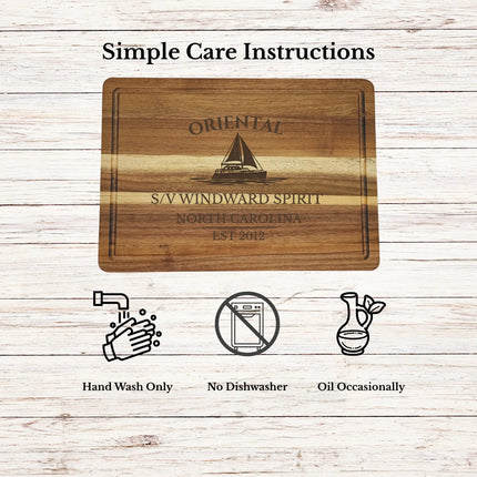 Care instructions for maintaining acacia wood cutting board including cleaning oiling and long term care