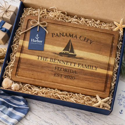 personalized panama city sailboat cutting board gift ready nautical themed packaging coastal gift