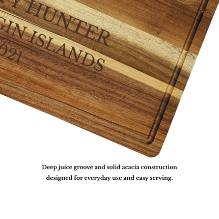 Anegada British Virgin Islands cutting board juice groove and craftsmanship showing premium solid acacia wood quality and durability