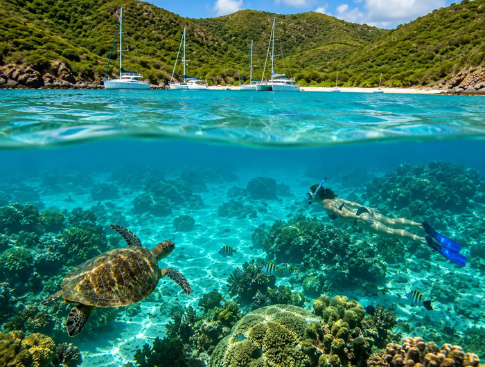 Hiking trails overlooking Anse de Colombier in St. Barths with panoramic views of the anchorage and Caribbean coastline.