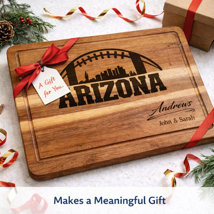 Custom Arizona cutting board gift with football skyline engraving and personalized family name