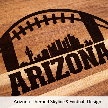 Arizona skyline and football laser engraving on custom hardwood cutting board