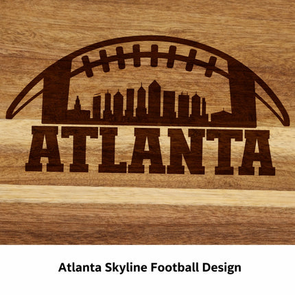Atlanta skyline football engraving on hardwood cutting board