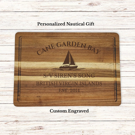 Cane Garden Bay British Virgin Islands sailboat cutting board personalized with Trade Wind boat name nautical gift