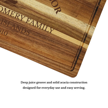 Christiansted Harbor US Virgin Islands cutting board juice groove and craftsmanship showing solid acacia wood quality and durability