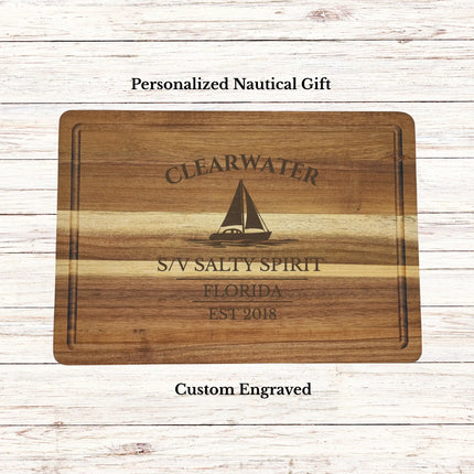 personalized clearwater florida sailboat cutting board acacia wood custom engraved boat name gulf coast nautical gift