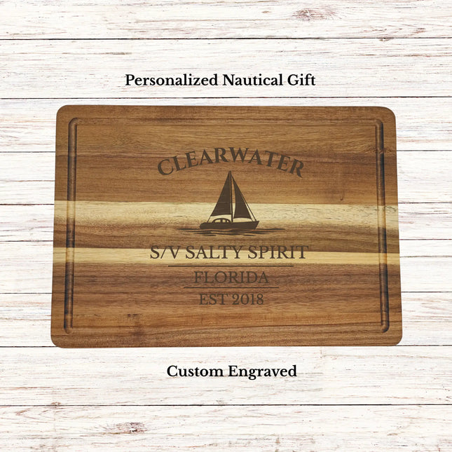 personalized clearwater florida sailboat cutting board acacia wood custom engraved boat name gulf coast nautical gift