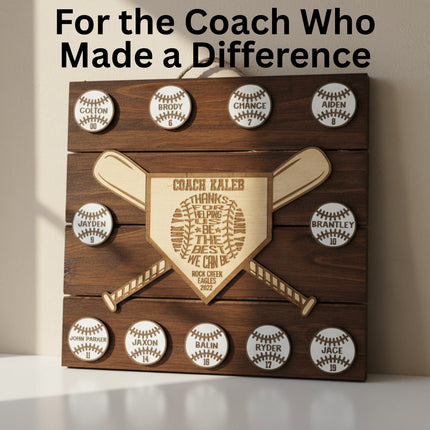 Personalized Baseball & Softball Coach Award – Custom Wooden Team Plaque with Player Names