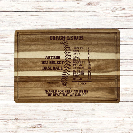 Personalized Acacia Wood Cutting Board: Baseball/Softball Coach Gift
