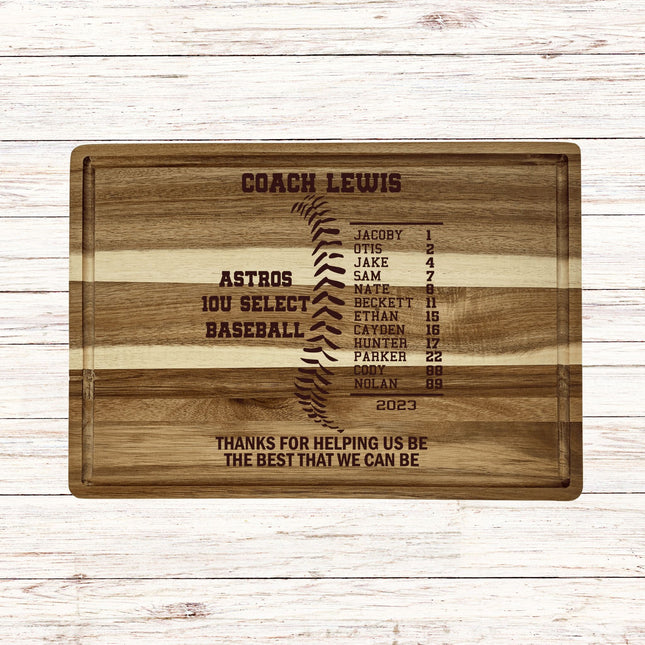 Personalized Acacia Wood Cutting Board: Baseball/Softball Coach Gift