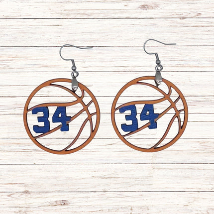 Personalized Basketball Earrings: Custom Team Number, Hand-Painted Baltic Birch
