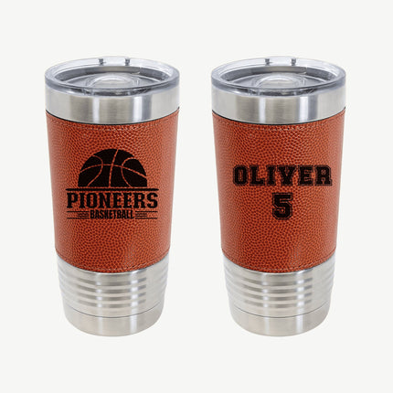 Personalized Basketball Tumbler: Engraved Leatherette 20 oz Coach Gift