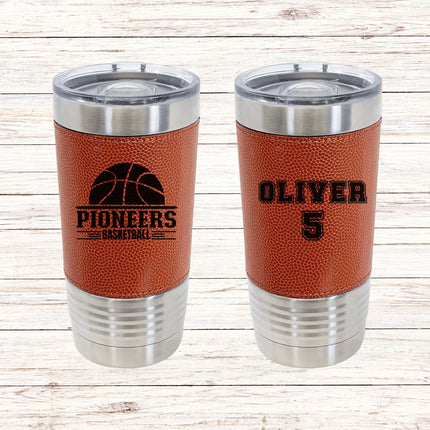 Personalized Basketball Tumbler: Engraved Leatherette 20 oz Coach Gift