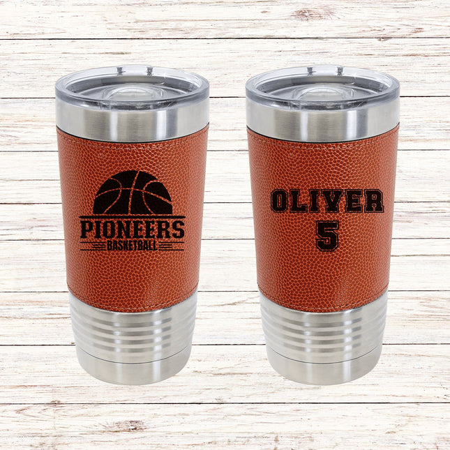 Personalized Basketball Tumbler: Engraved Leatherette 20 oz Coach Gift