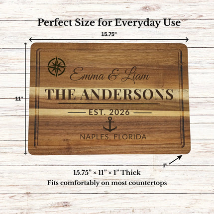 Cutting board size guide showing dimensions and proportions for kitchen use