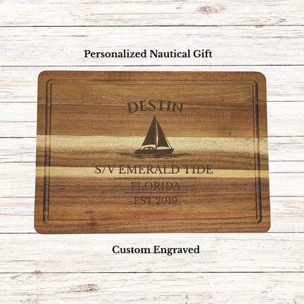 personalized destin florida sailboat cutting board custom engraved boat name gift acacia wood