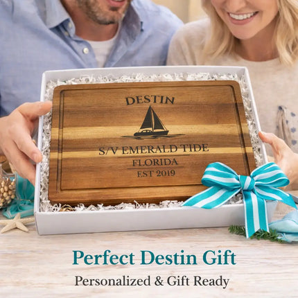 personalized destin sailboat cutting board gift ready nautical packaging emerald coast gift idea
