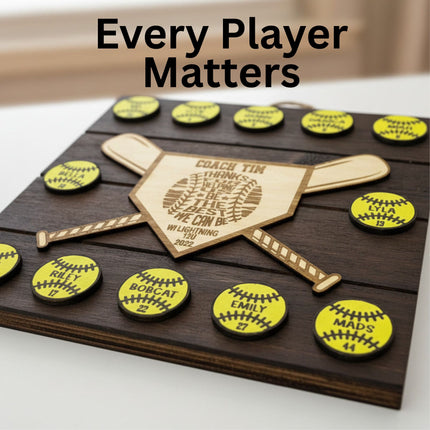 Personalized Baseball & Softball Coach Award – Custom Wooden Team Plaque with Player Names