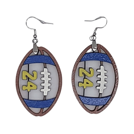 Custom Football Jersey Number Earrings: Hand Painted Wood Team Colors