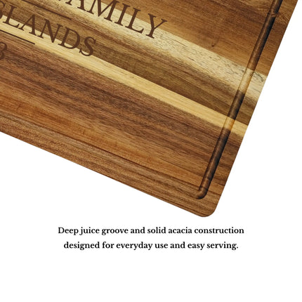 Frederiksted Harbor US Virgin Islands cutting board juice groove and craftsmanship showing solid acacia wood quality and durability