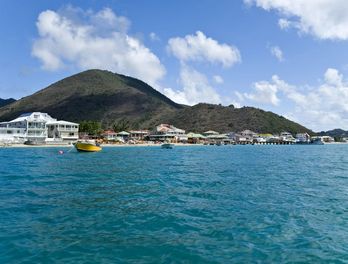 Grand Case Harbor waterfront village and anchorage on the French side of Saint Martin