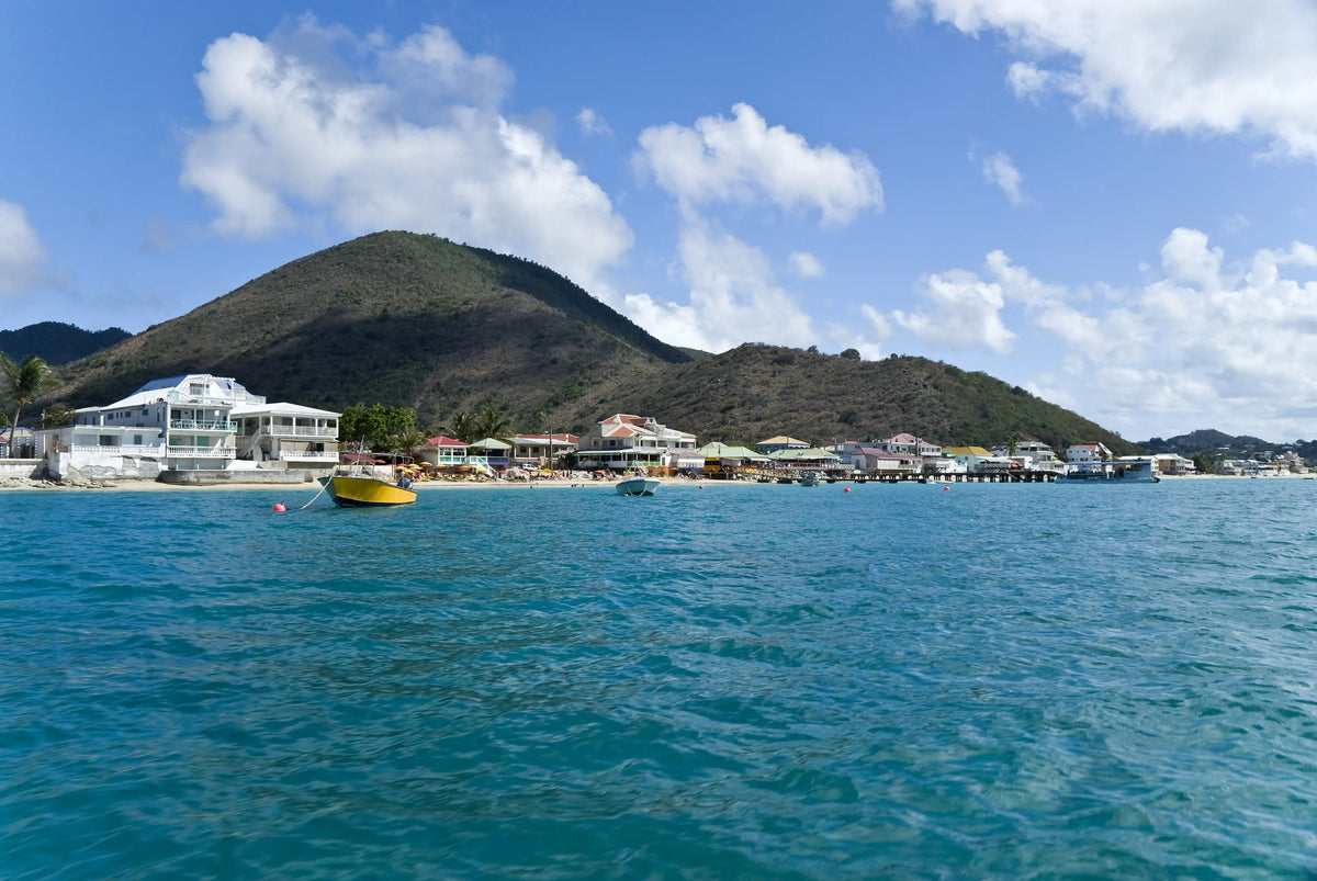 Grand Case Harbor waterfront village and anchorage on the French side of Saint Martin
