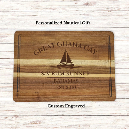 Great Guana Cay Bahamas sailboat cutting board personalized with Salt And Lime boat name nautical gift