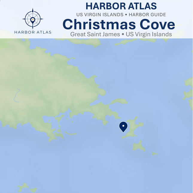 Aerial overview of Great Saint James showing Christmas Cove and the surrounding Virgin Islands.