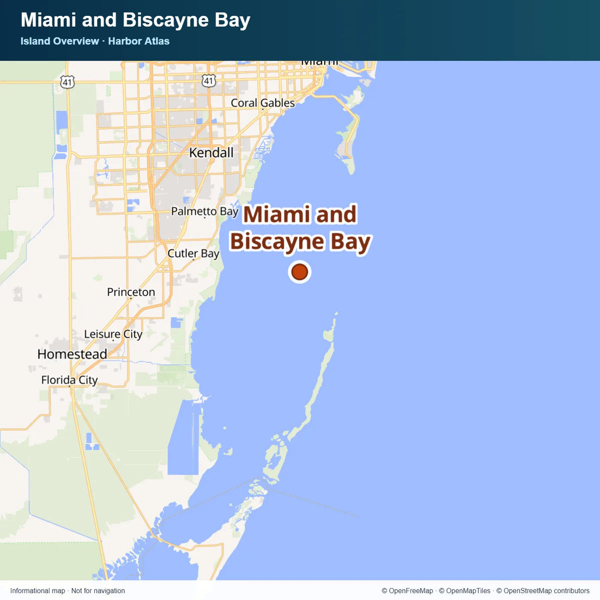 Map marking a representative point in Biscayne Bay for the Miami and Biscayne Bay destination.