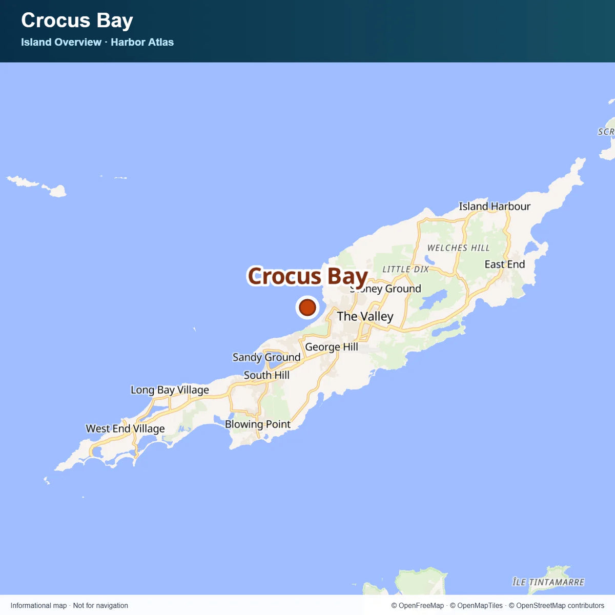 Island Overview Map at Crocus Bay.