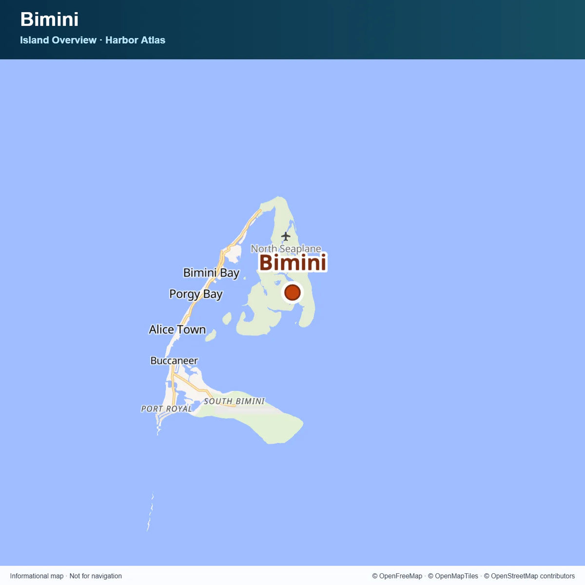 Overview map locating the Bimini island group in The Bahamas.