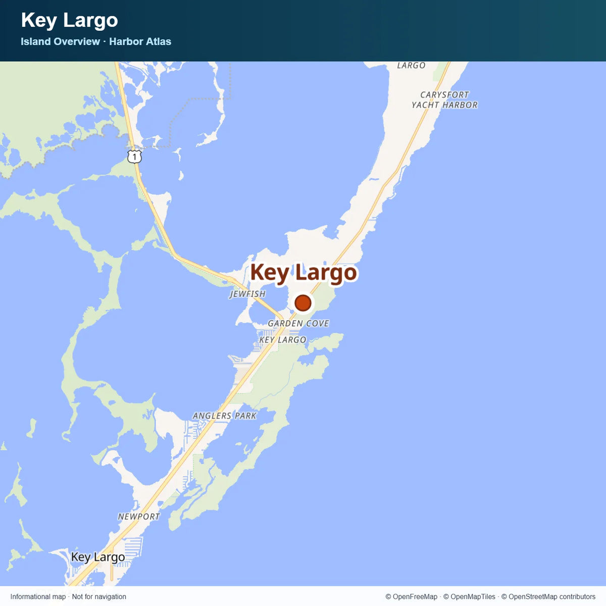 Overview map showing Key Largo and the surrounding waters.