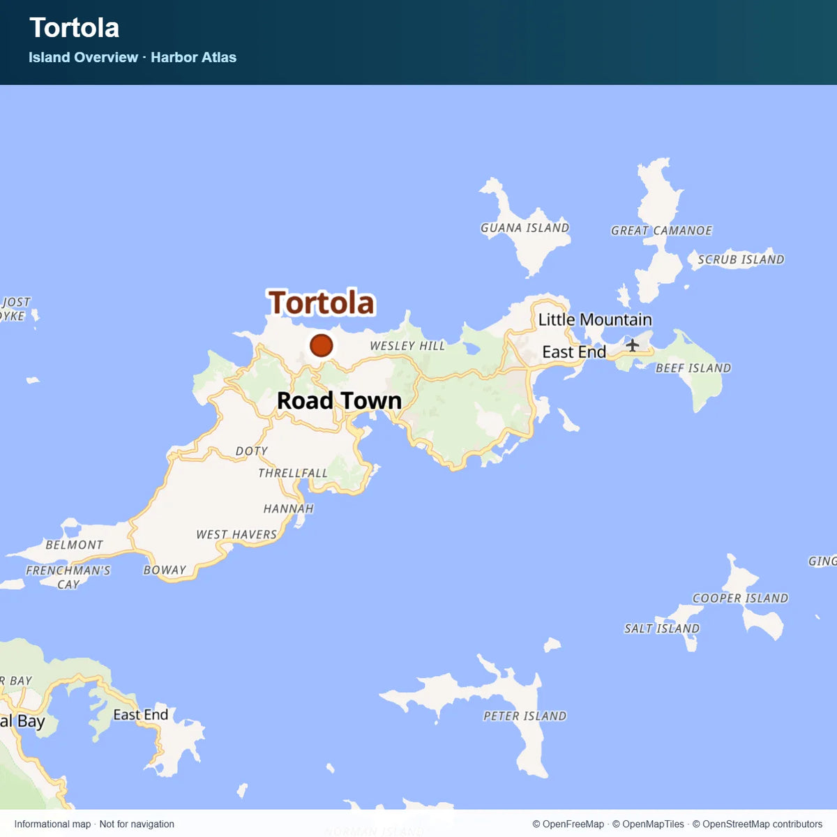 Map marking Tortola, with Road Town and surrounding islands shown for geographic context.